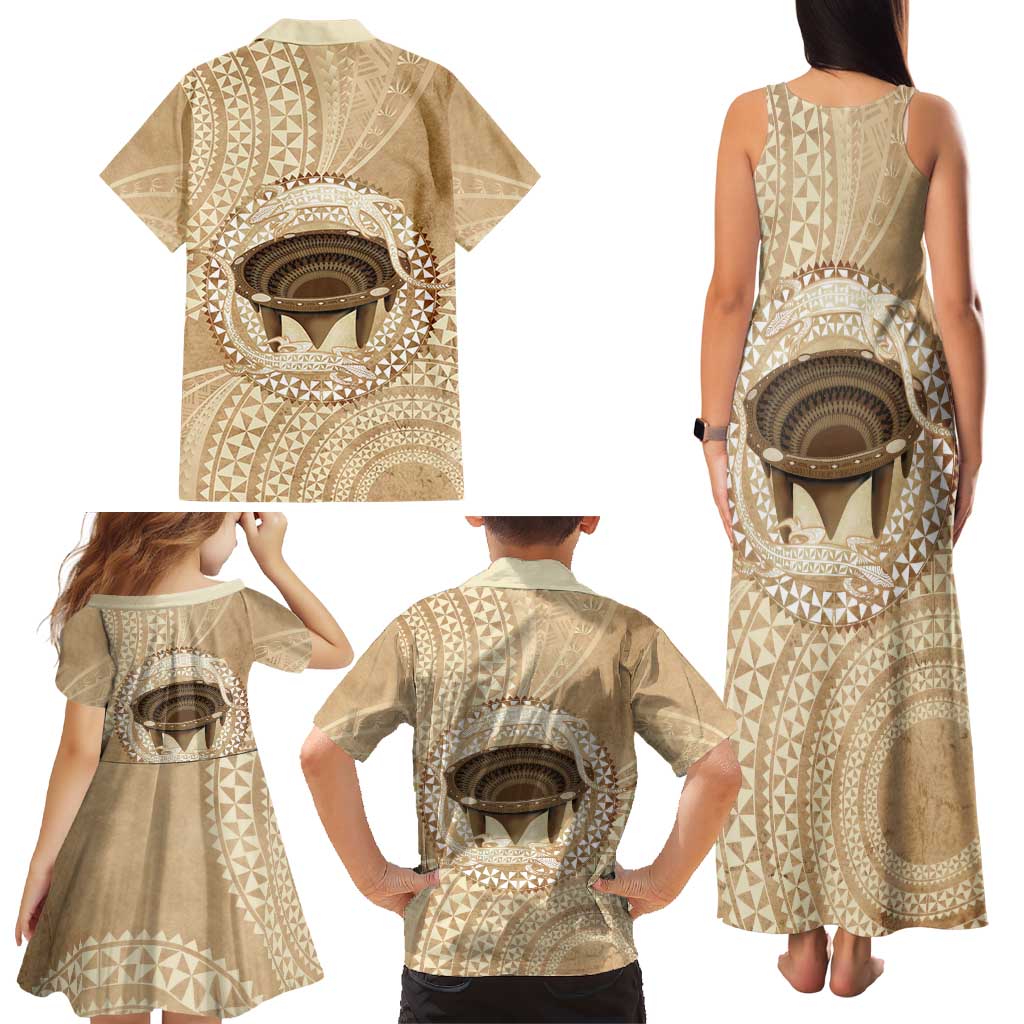 Tonga Skink Kava Bowl Family Matching Tank Maxi Dress and Hawaiian Shirt Vintage Tongan Ngatu Pattern
