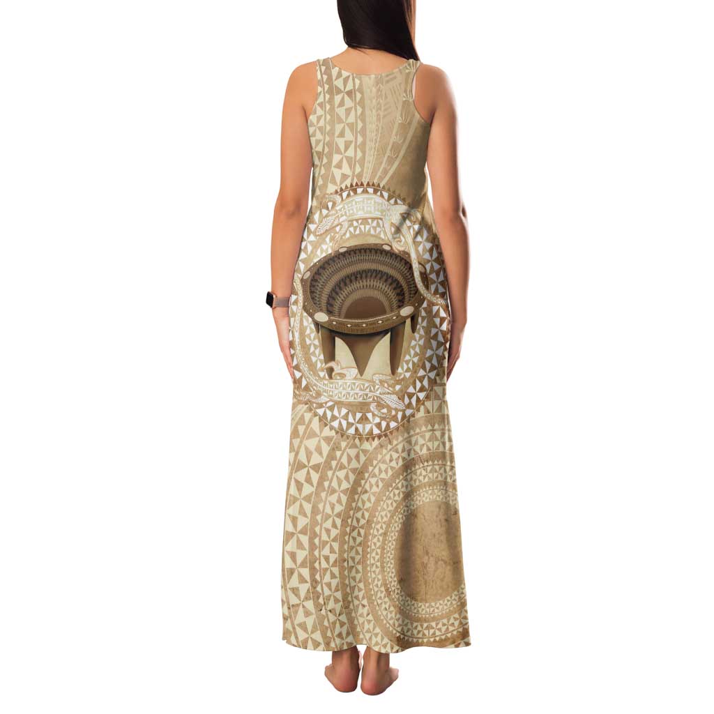 Tonga Skink Kava Bowl Family Matching Tank Maxi Dress and Hawaiian Shirt Vintage Tongan Ngatu Pattern