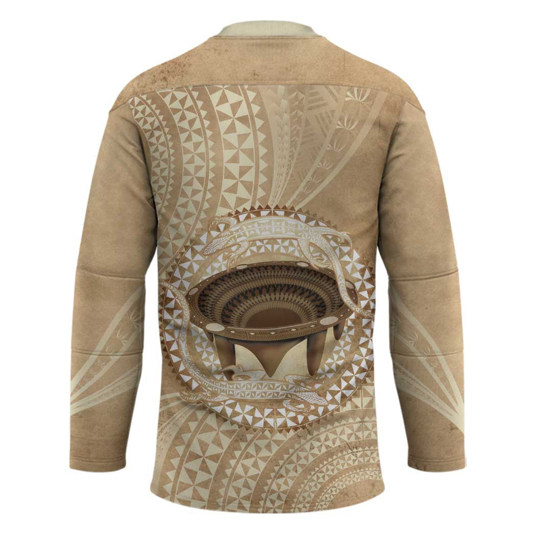 Tonga Skink Kava Bowl Hockey Jersey Vintage Tongan Ngatu Pattern LT14 - Polynesian Pride