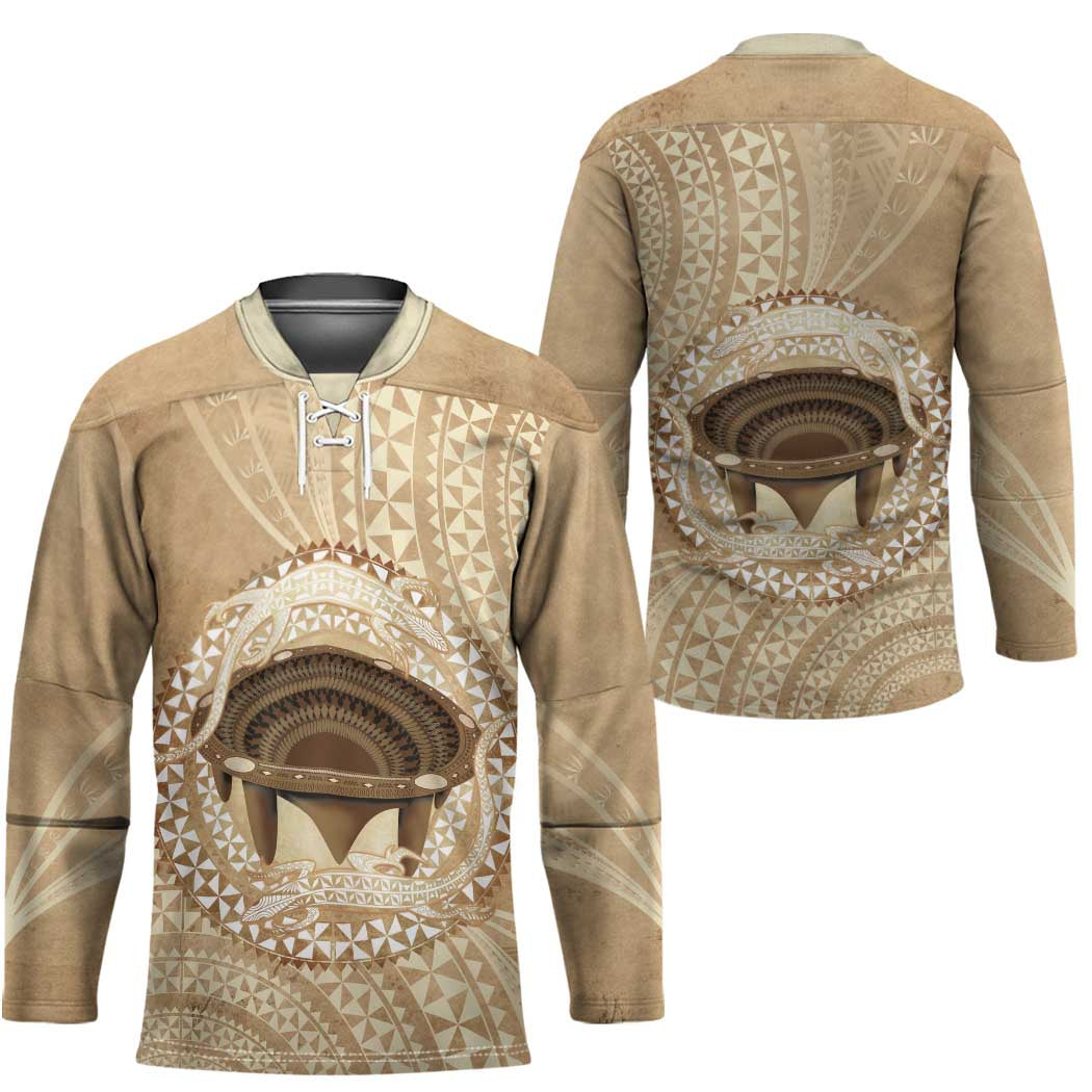 Tonga Skink Kava Bowl Hockey Jersey Vintage Tongan Ngatu Pattern LT14 - Polynesian Pride