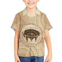 Tonga Skink Kava Bowl Kid Hawaiian Shirt Vintage Tongan Ngatu Pattern
