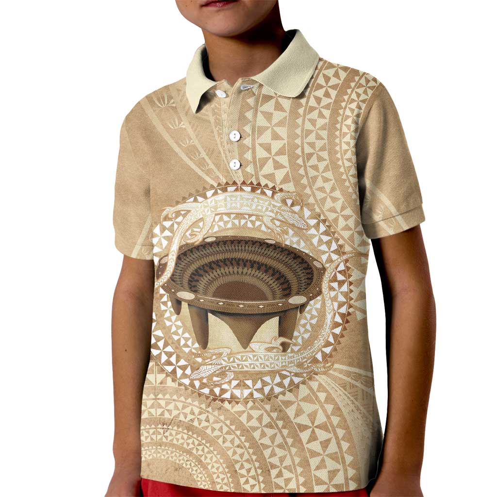 Tonga Skink Kava Bowl Kid Polo Shirt Vintage Tongan Ngatu Pattern