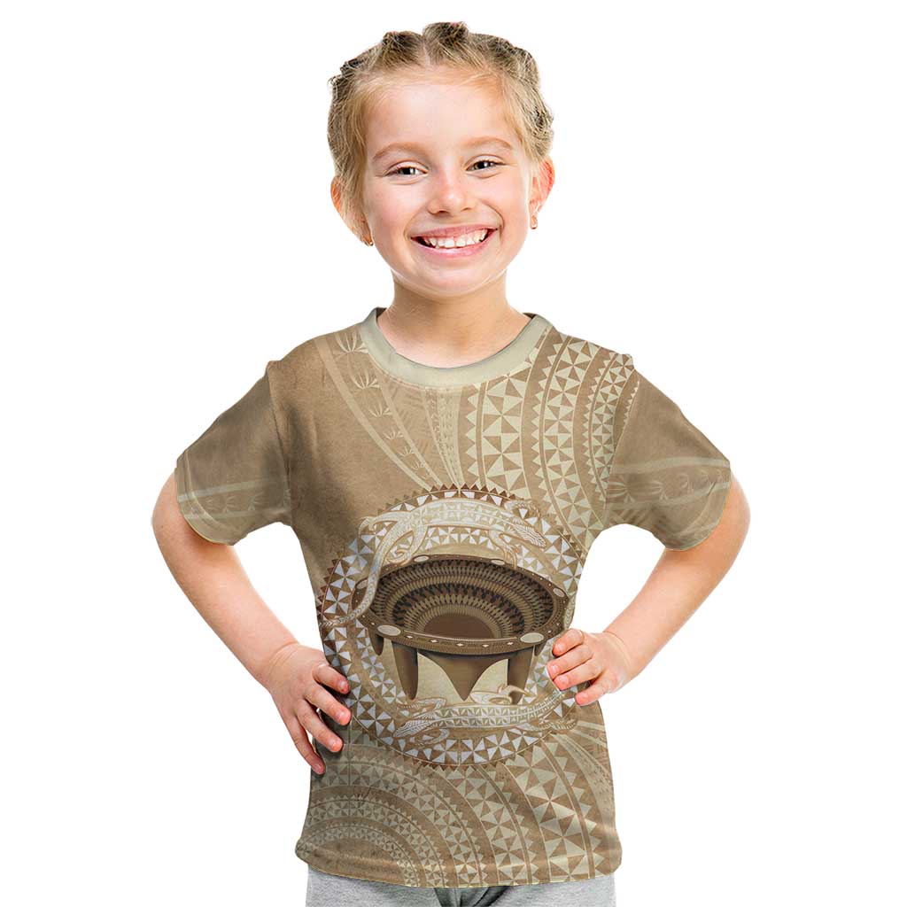 Tonga Skink Kava Bowl Kid T Shirt Vintage Tongan Ngatu Pattern LT14 Brown - Polynesian Pride