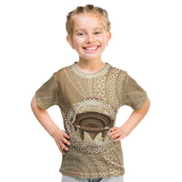 Tonga Skink Kava Bowl Kid T Shirt Vintage Tongan Ngatu Pattern LT14 Brown - Polynesian Pride