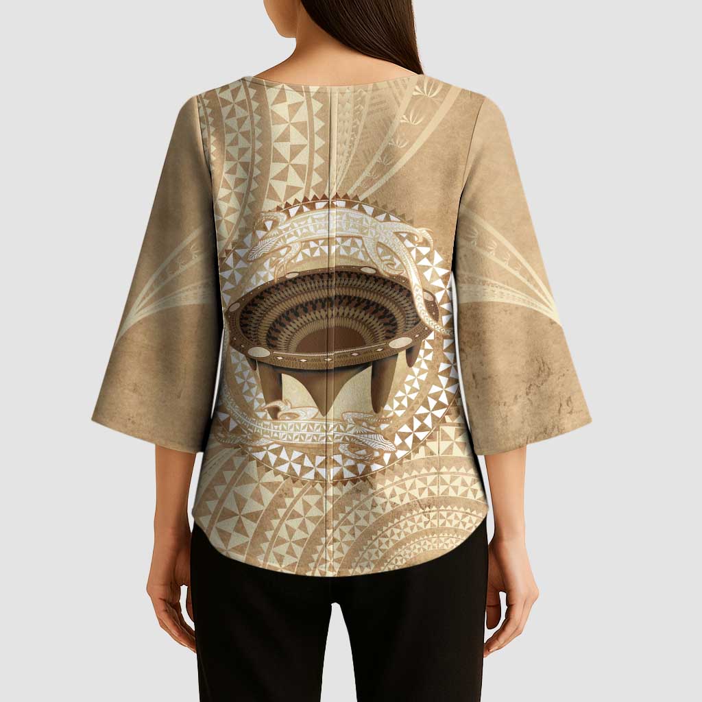 Tonga Skink Kava Bowl Kimono Sleeve Blouse Vintage Tongan Ngatu Pattern LT14 - Polynesian Pride