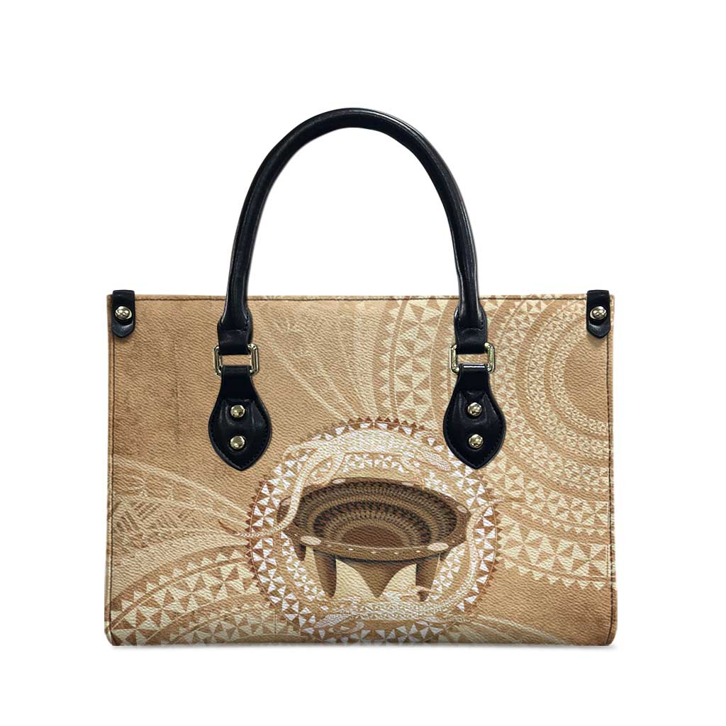 Tonga Skink Kava Bowl Leather Bag Vintage Tongan Ngatu Pattern