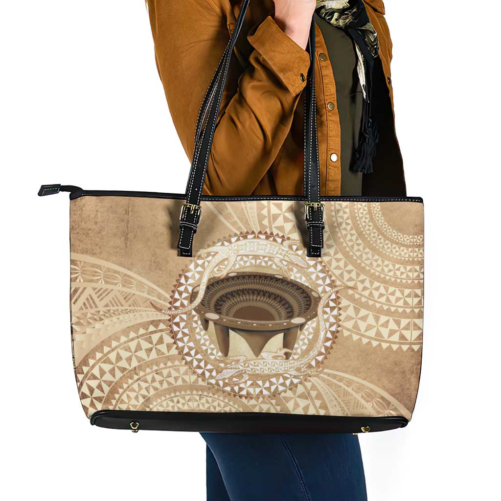 Tonga Skink Kava Bowl Leather Tote Bag Vintage Tongan Ngatu Pattern LT14 - Polynesian Pride