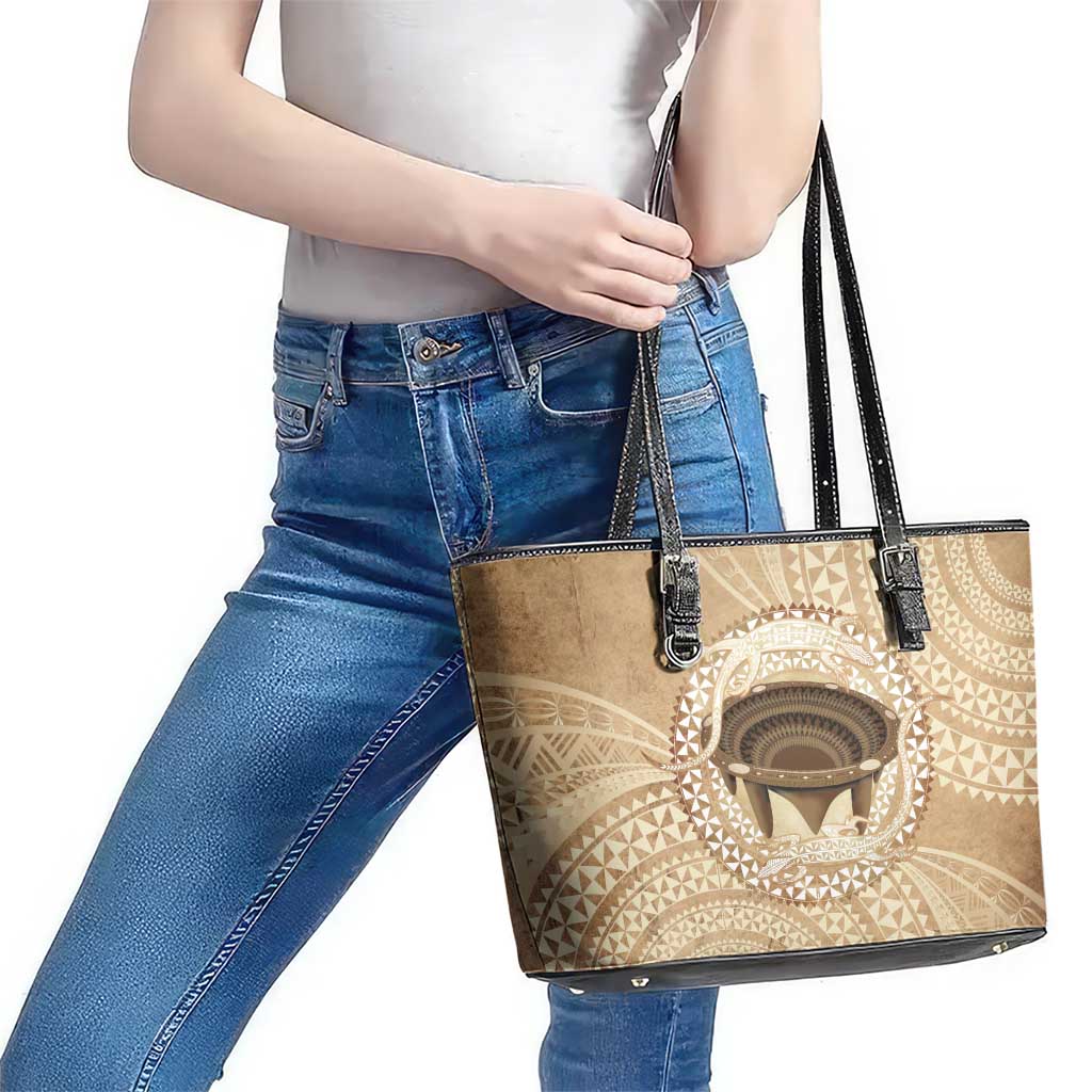 Tonga Skink Kava Bowl Leather Tote Bag Vintage Tongan Ngatu Pattern LT14 - Polynesian Pride
