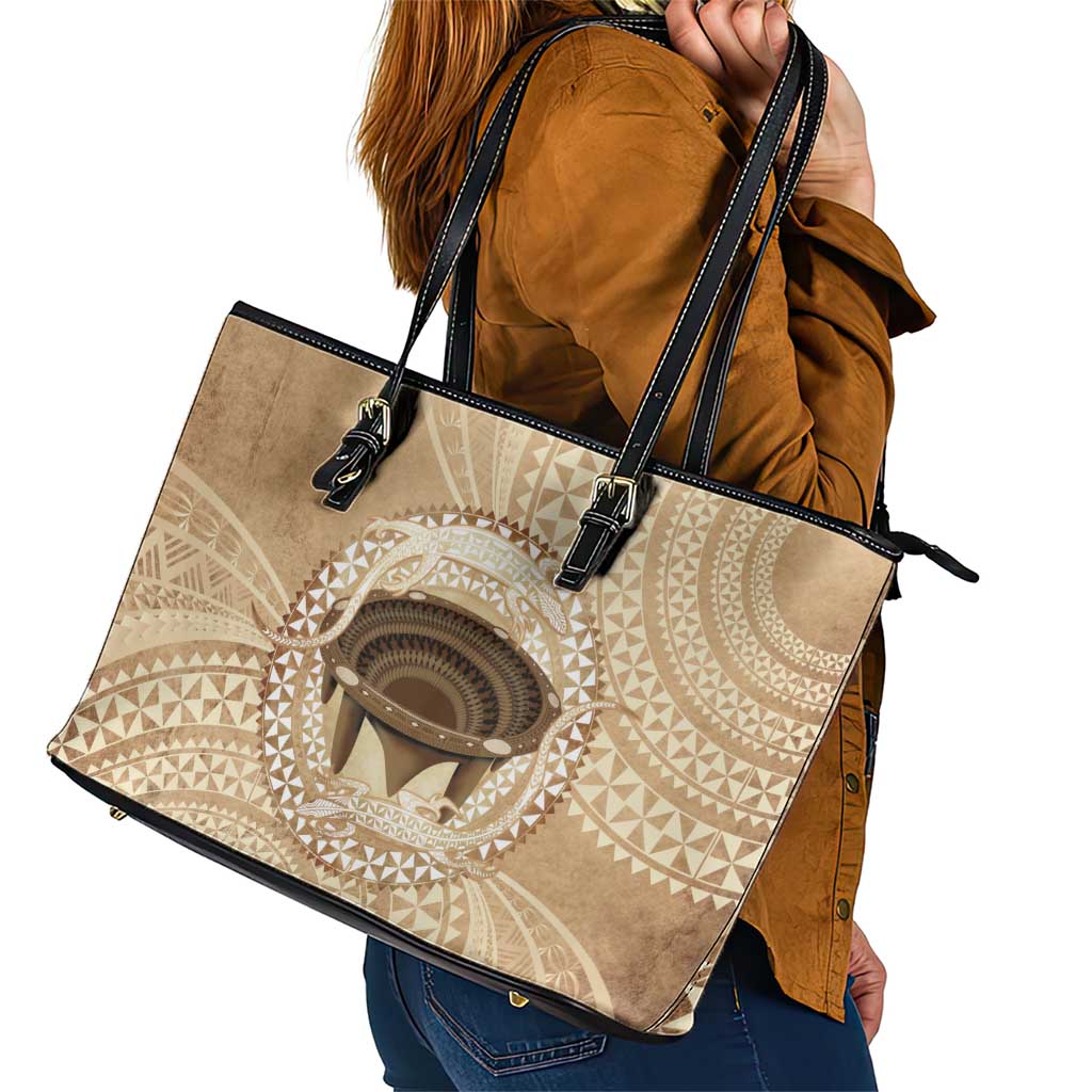 Tonga Skink Kava Bowl Leather Tote Bag Vintage Tongan Ngatu Pattern LT14 - Polynesian Pride