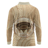 Tonga Skink Kava Bowl Long Sleeve Polo Shirt Vintage Tongan Ngatu Pattern