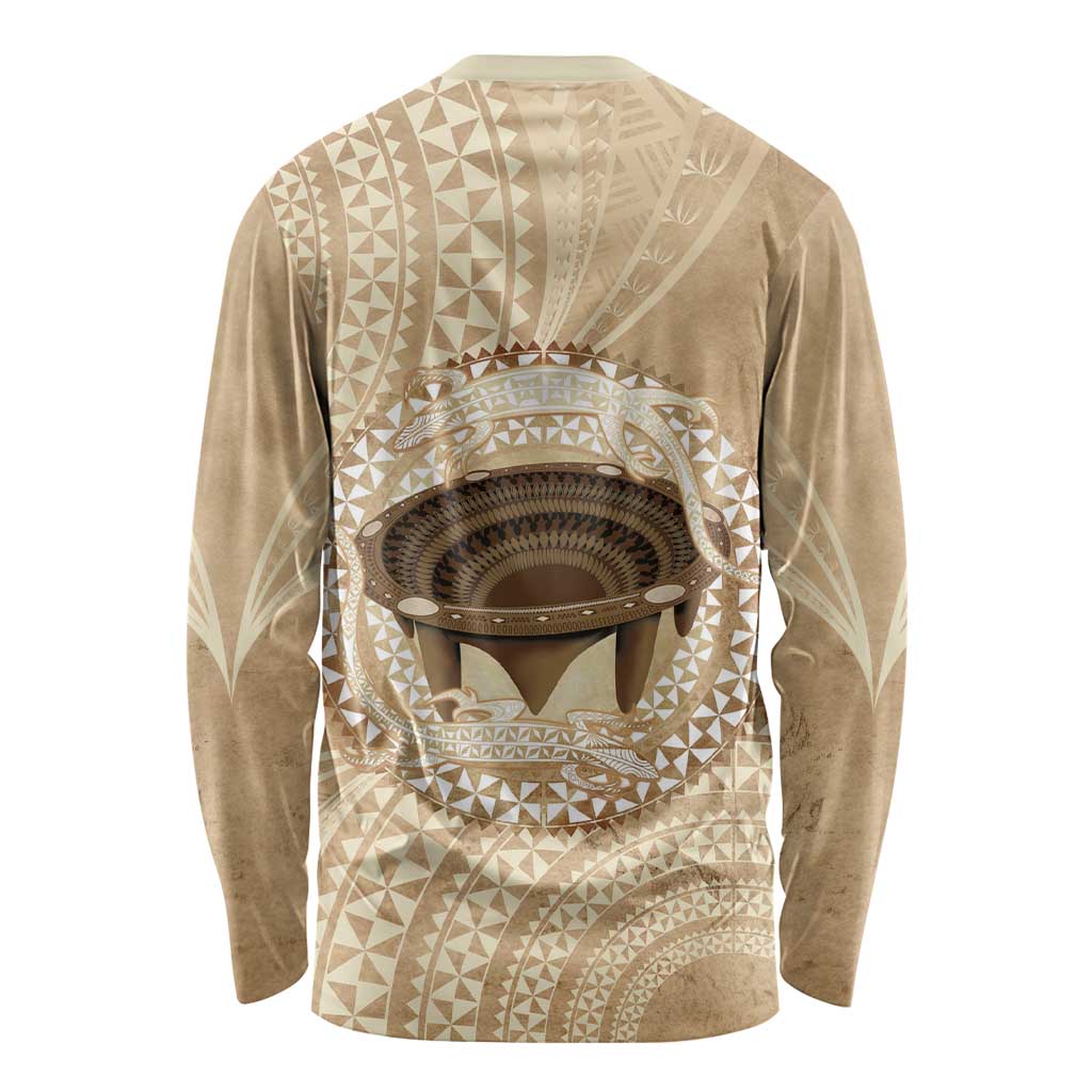 Tonga Skink Kava Bowl Long Sleeve Shirt Vintage Tongan Ngatu Pattern LT14 - Polynesian Pride