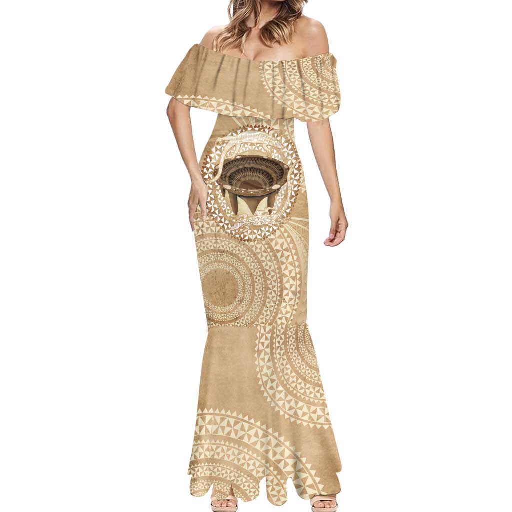 Tonga Skink Kava Bowl Mermaid Dress Vintage Tongan Ngatu Pattern LT14 - Polynesian Pride