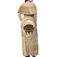 Tonga Skink Kava Bowl Off Shoulder Maxi Dress Vintage Tongan Ngatu Pattern LT14 - Polynesian Pride