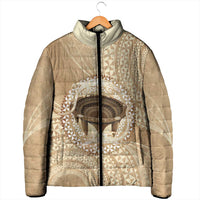 Tonga Skink Kava Bowl Padded Jacket Vintage Tongan Ngatu Pattern