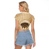 Tonga Skink Kava Bowl Raglan Cropped T Shirt Vintage Tongan Ngatu Pattern LT14 - Polynesian Pride