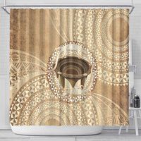 Tonga Skink Kava Bowl Shower Curtain Vintage Tongan Ngatu Pattern