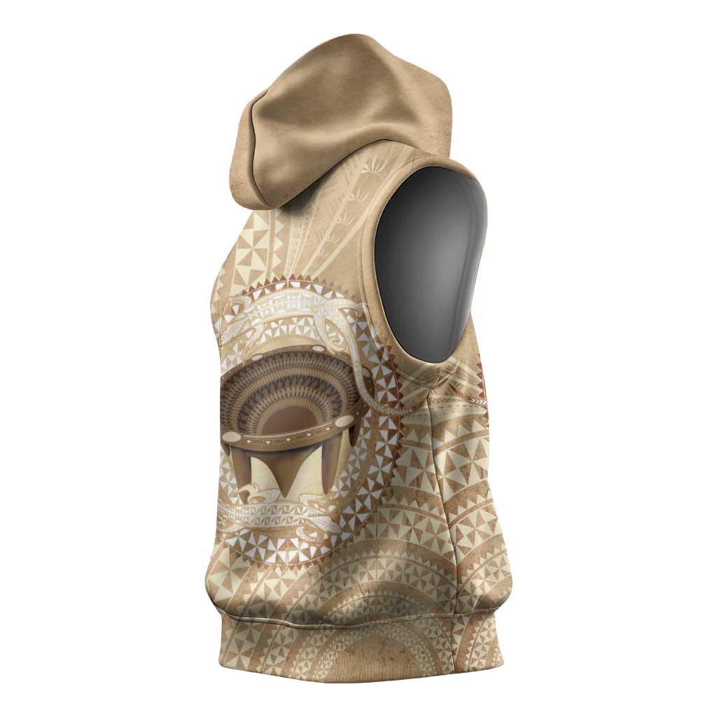 Tonga Skink Kava Bowl Sleeveless Hoodie Vintage Tongan Ngatu Pattern
