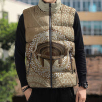 Tonga Skink Kava Bowl Sleeveless Puffer Jacket Vintage Tongan Ngatu Pattern