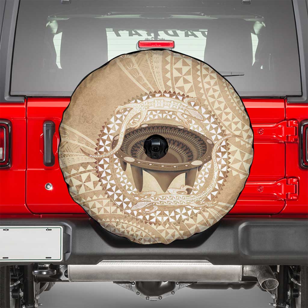 Tonga Skink Kava Bowl Spare Tire Cover Vintage Tongan Ngatu Pattern