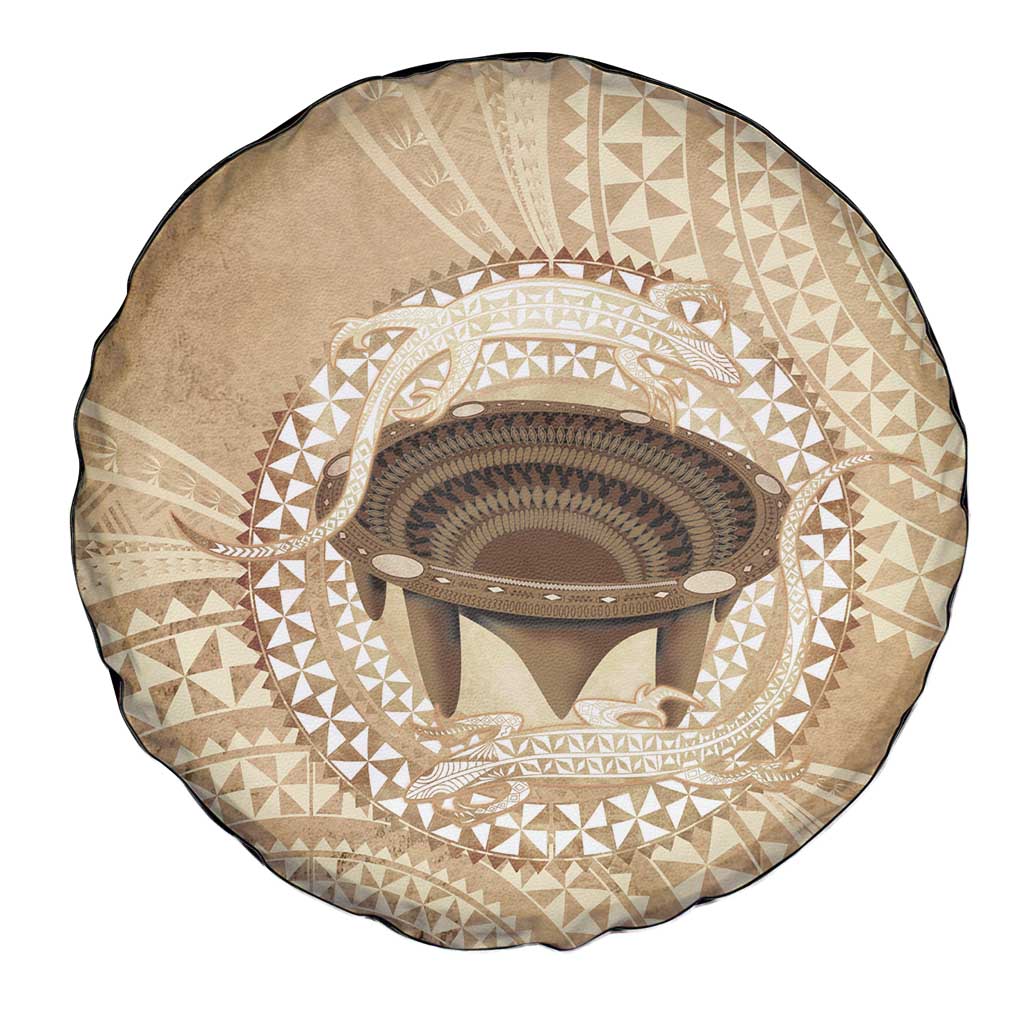 Tonga Skink Kava Bowl Spare Tire Cover Vintage Tongan Ngatu Pattern