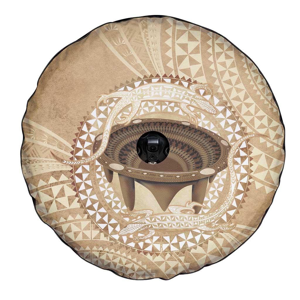 Tonga Skink Kava Bowl Spare Tire Cover Vintage Tongan Ngatu Pattern