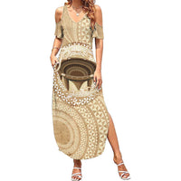 Tonga Skink Kava Bowl Summer Maxi Dress Vintage Tongan Ngatu Pattern LT14 Women Brown - Polynesian Pride