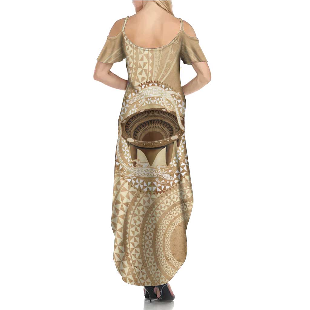 Tonga Skink Kava Bowl Summer Maxi Dress Vintage Tongan Ngatu Pattern LT14 - Polynesian Pride