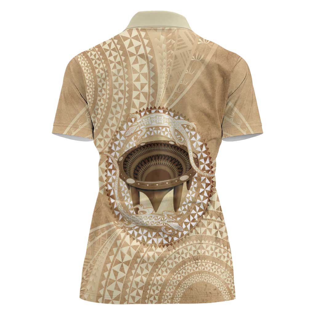 Tonga Skink Kava Bowl Women Polo Shirt Vintage Tongan Ngatu Pattern