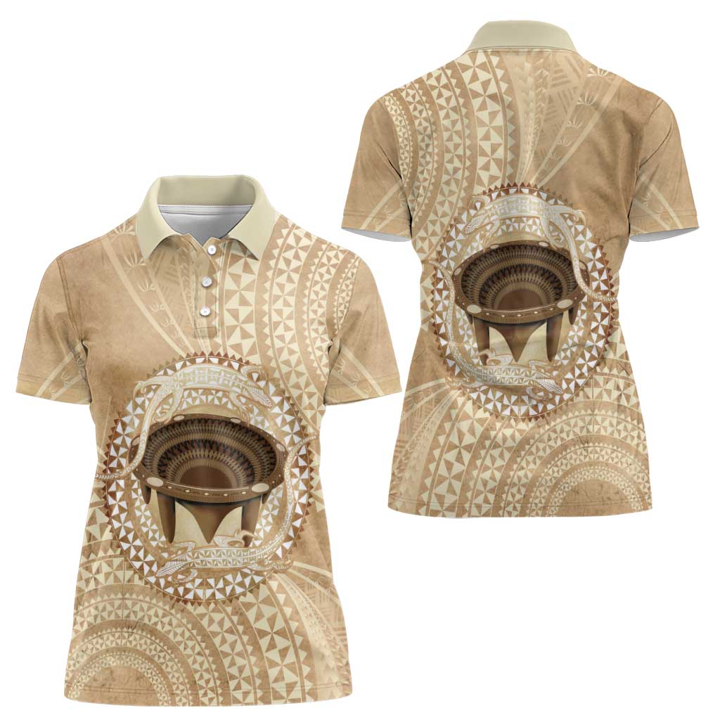 Tonga Skink Kava Bowl Women Polo Shirt Vintage Tongan Ngatu Pattern