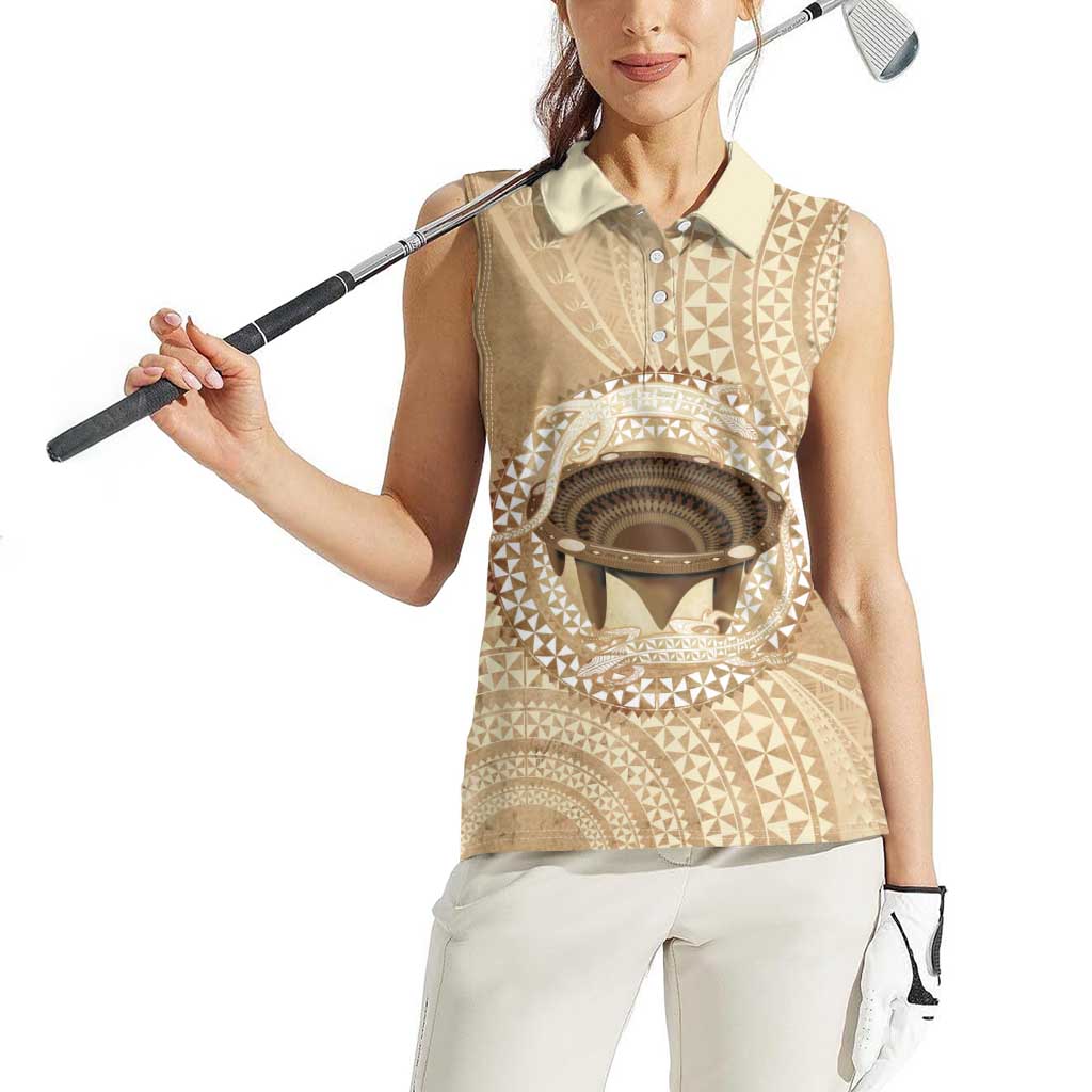 Tonga Skink Kava Bowl Women Sleeveless Polo Shirt Vintage Tongan Ngatu Pattern