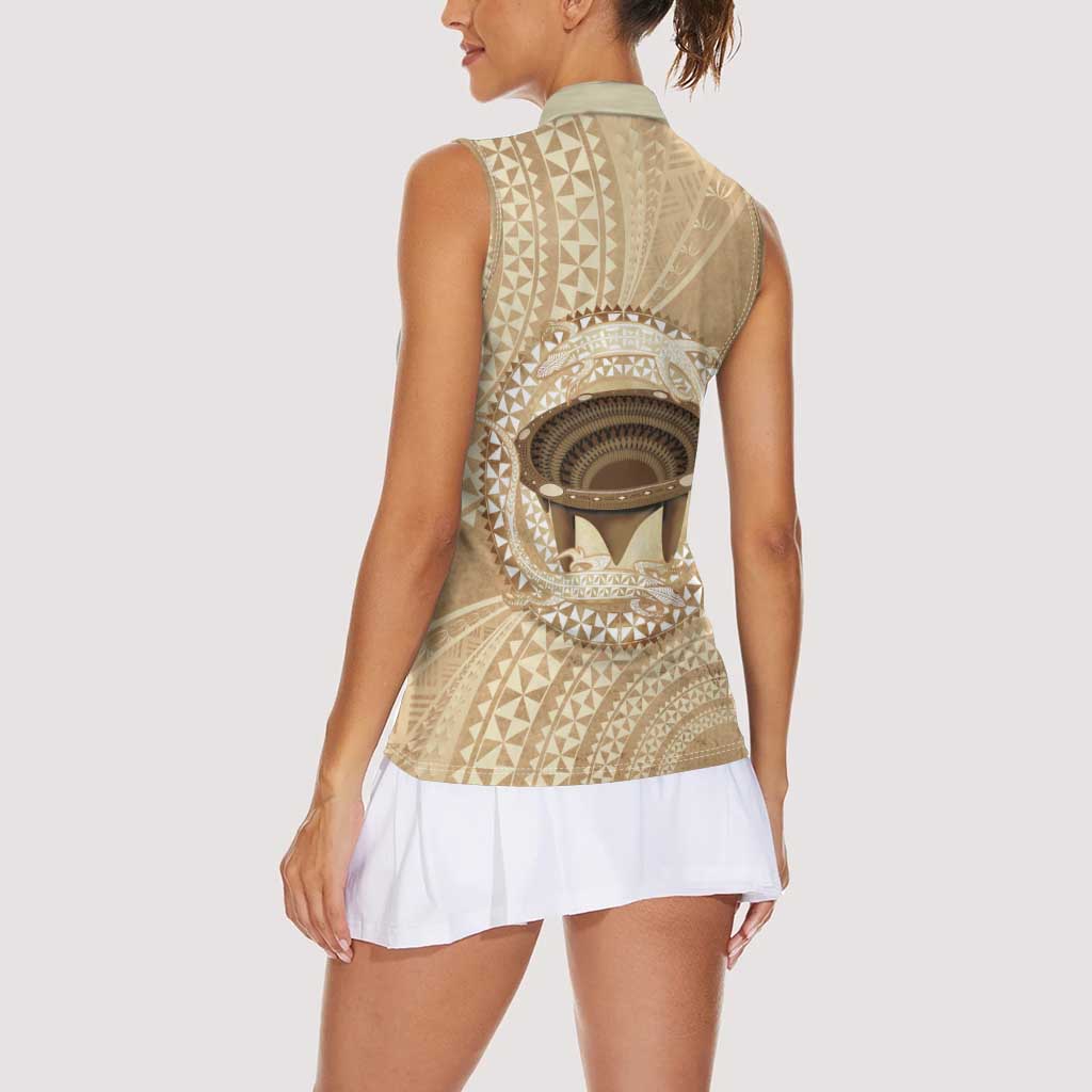 Tonga Skink Kava Bowl Women Sleeveless Polo Shirt Vintage Tongan Ngatu Pattern
