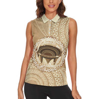 Tonga Skink Kava Bowl Women Sleeveless Polo Shirt Vintage Tongan Ngatu Pattern
