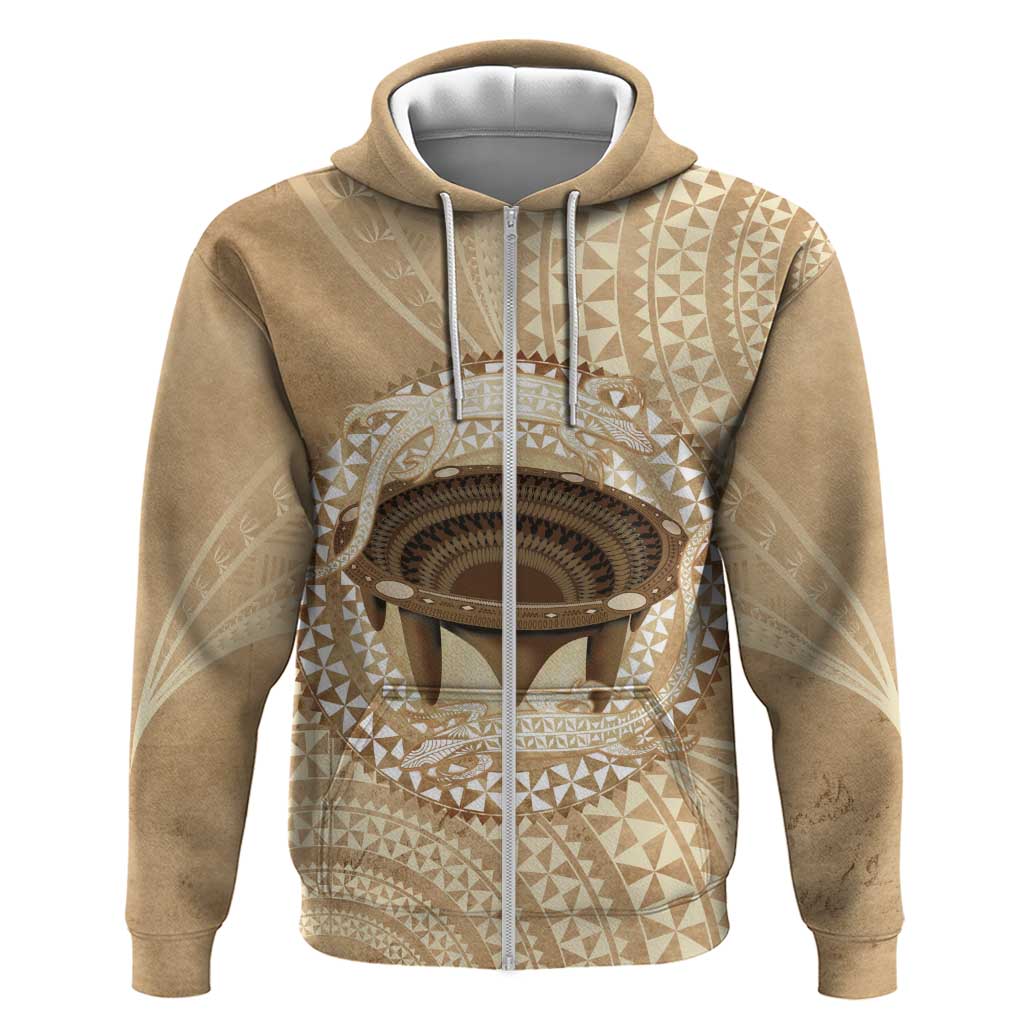 Tonga Skink Kava Bowl Zip Hoodie Vintage Tongan Ngatu Pattern