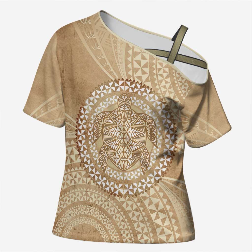 Tonga Ngatu Turtle Cross Shoulder Shirt Vintage Tongan Tapa Cloth