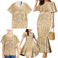 Tonga Ngatu Turtle Family Matching Mermaid Dress and Hawaiian Shirt Vintage Tongan Tapa Cloth