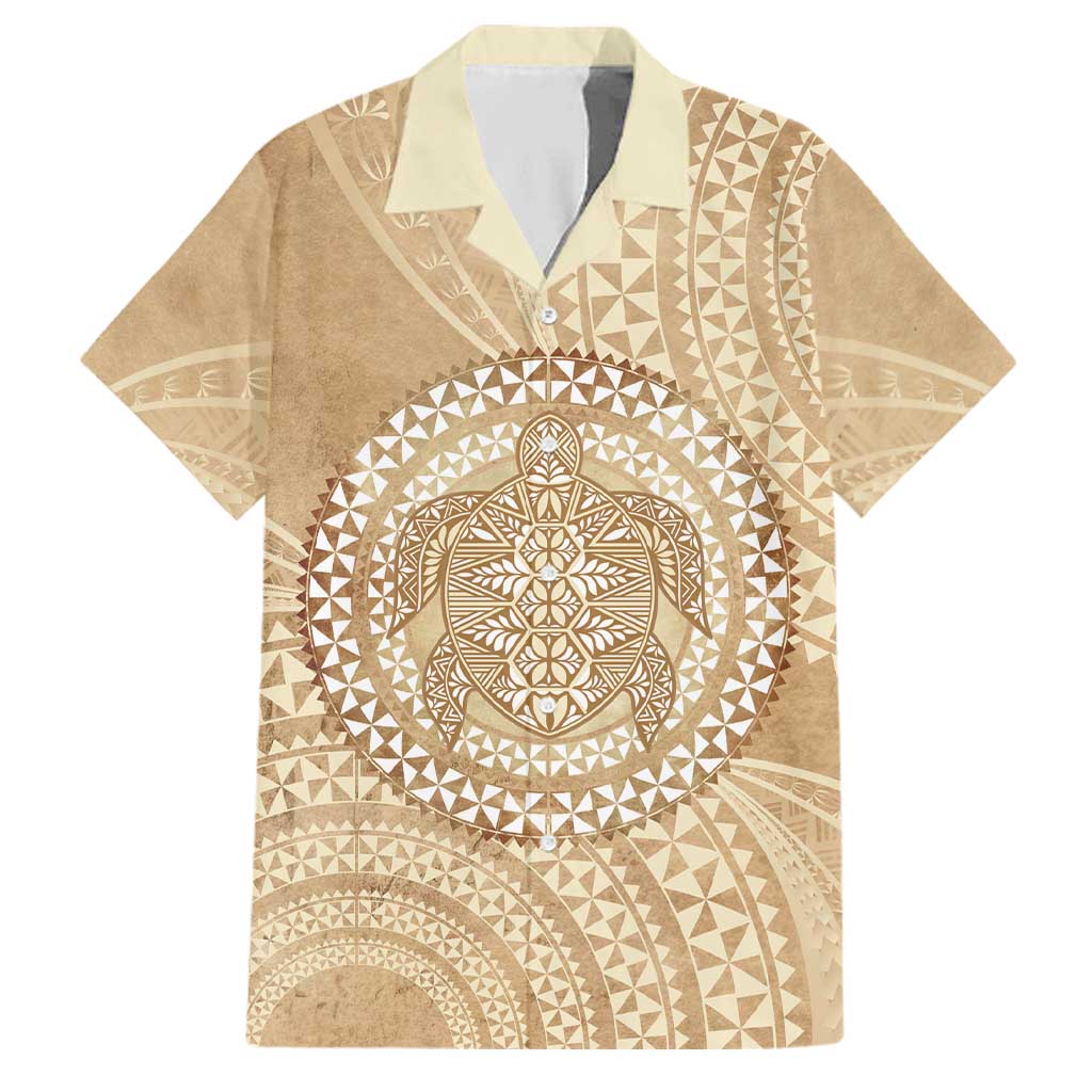 Tonga Ngatu Turtle Family Matching Off Shoulder Maxi Dress and Hawaiian Shirt Vintage Tongan Tapa Cloth