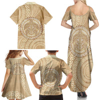 Tonga Ngatu Turtle Family Matching Summer Maxi Dress and Hawaiian Shirt Vintage Tongan Tapa Cloth