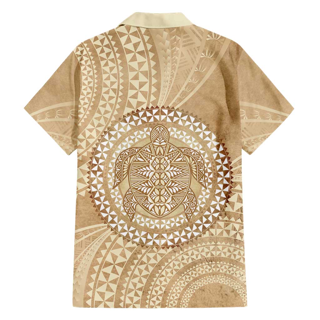 Tonga Ngatu Turtle Family Matching Summer Maxi Dress and Hawaiian Shirt Vintage Tongan Tapa Cloth