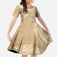 Tonga Ngatu Turtle Family Matching Tank Maxi Dress and Hawaiian Shirt Vintage Tongan Tapa Cloth