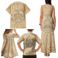 Tonga Ngatu Turtle Family Matching Tank Maxi Dress and Hawaiian Shirt Vintage Tongan Tapa Cloth