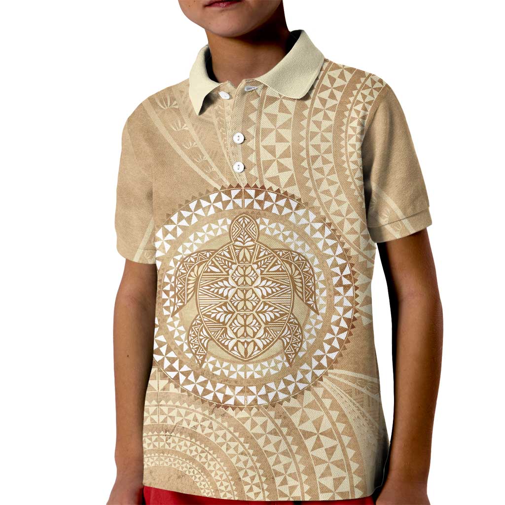 Tonga Ngatu Turtle Kid Polo Shirt Vintage Tongan Tapa Cloth LT14 Kid Brown - Polynesian Pride