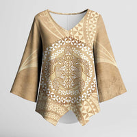 Tonga Ngatu Turtle Kimono Sleeve Blouse Vintage Tongan Tapa Cloth LT14 Female Brown - Polynesian Pride