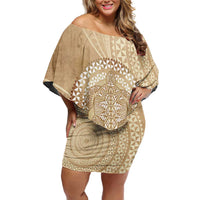 Tonga Ngatu Turtle Off Shoulder Short Dress Vintage Tongan Tapa Cloth LT14 Women Brown - Polynesian Pride