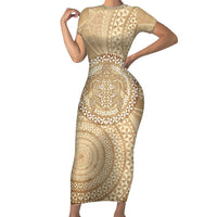 Tonga Ngatu Turtle Short Sleeve Bodycon Dress Vintage Tongan Tapa Cloth