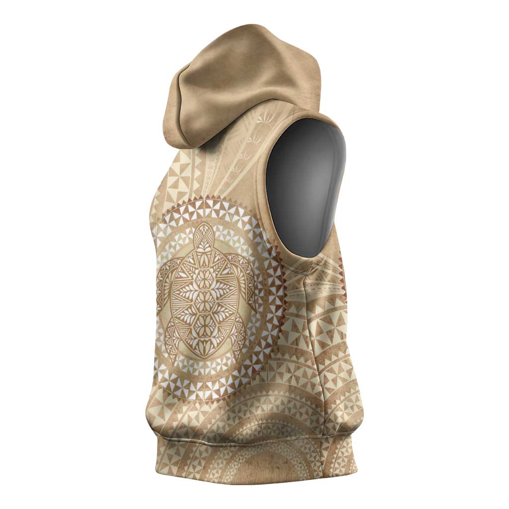 Tonga Ngatu Turtle Sleeveless Hoodie Vintage Tongan Tapa Cloth
