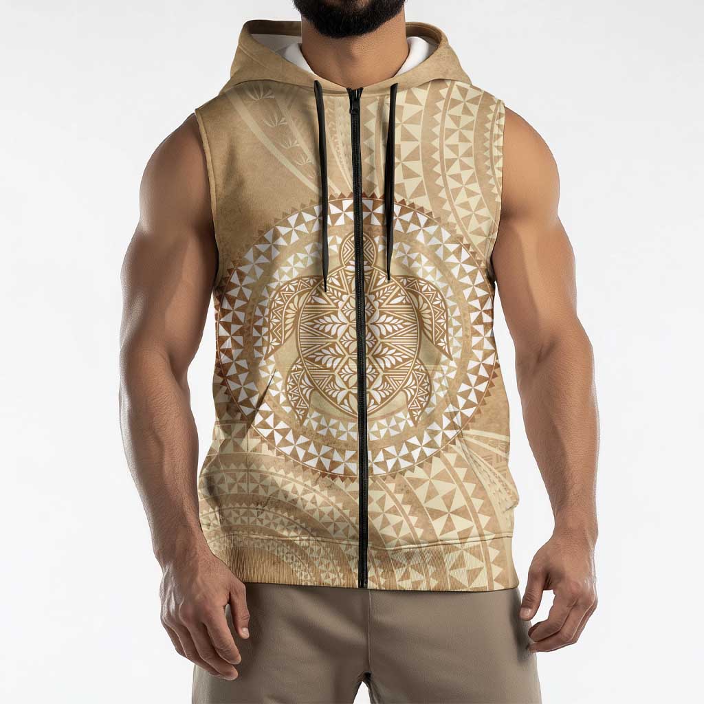 Tonga Ngatu Turtle Sleeveless Zip Hoodie Vintage Tongan Tapa Cloth LT14 - Polynesian Pride