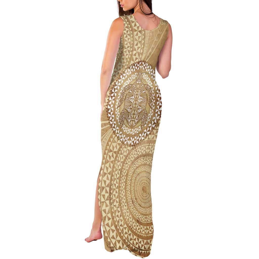 Tonga Ngatu Turtle Tank Maxi Dress Vintage Tongan Tapa Cloth