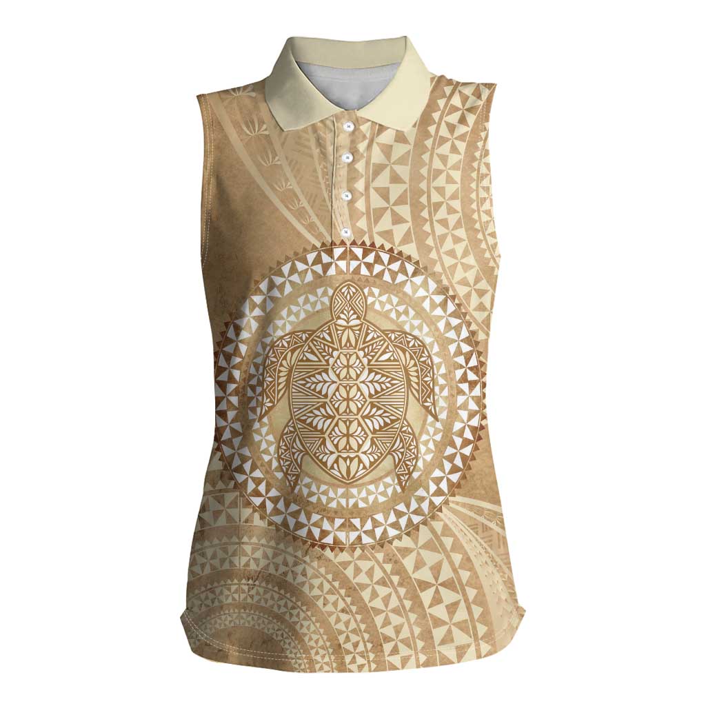 Tonga Ngatu Turtle Women Sleeveless Polo Shirt Vintage Tongan Tapa Cloth