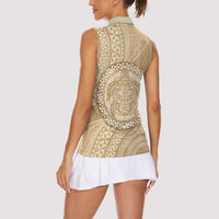 Tonga Ngatu Turtle Women Sleeveless Polo Shirt Vintage Tongan Tapa Cloth