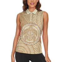 Tonga Ngatu Turtle Women Sleeveless Polo Shirt Vintage Tongan Tapa Cloth